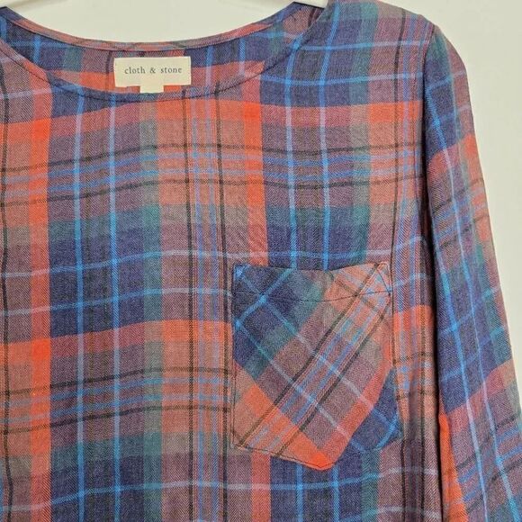 Cloth & Stone Plaid Long Sleeve Lace Up Back - Picture 5 of 7